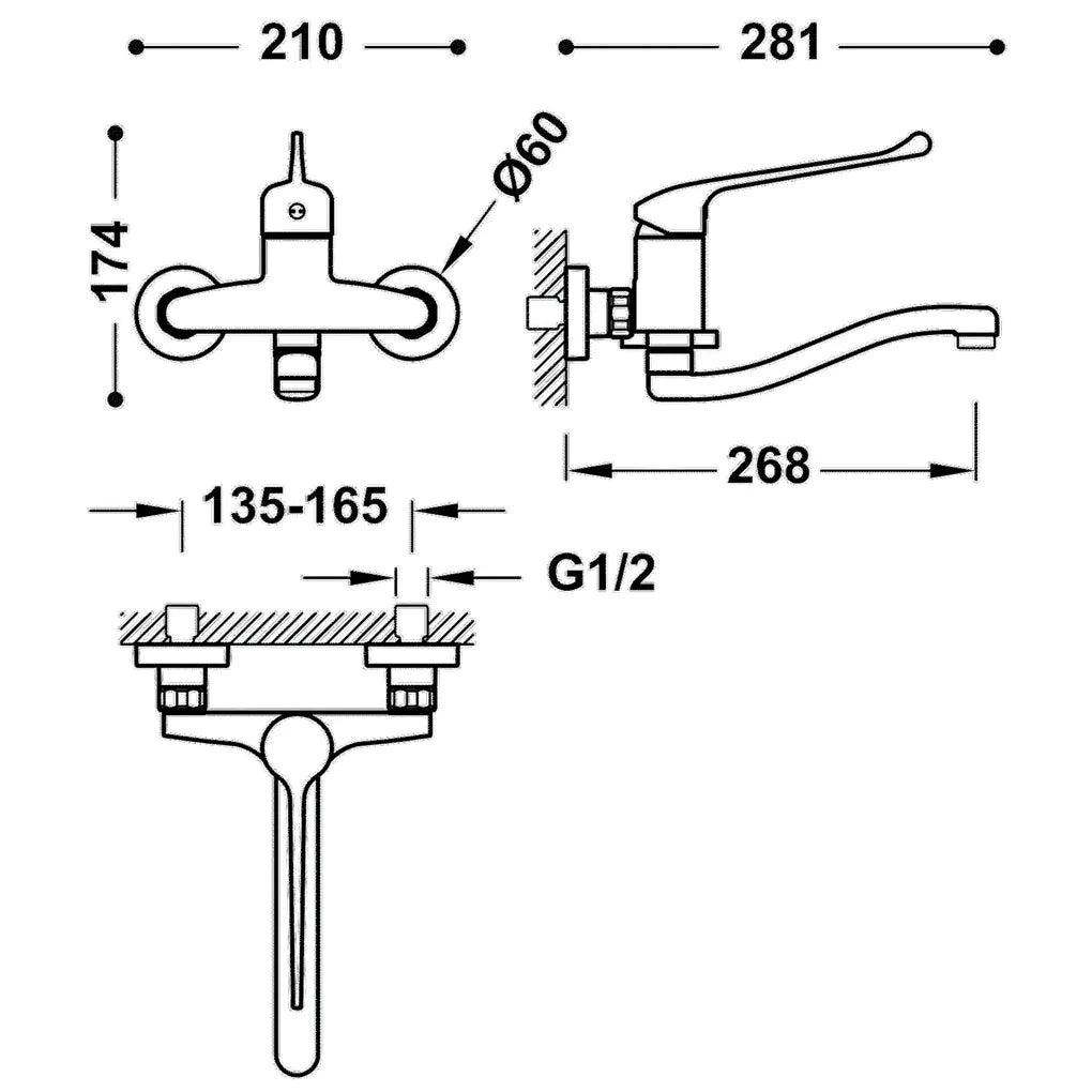 Grifo de pared con acabado médico Especial Basic TRES 1