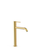 Grifo de repisa para lavabo monomando alto con acabado dorado mate de latón Study Tres