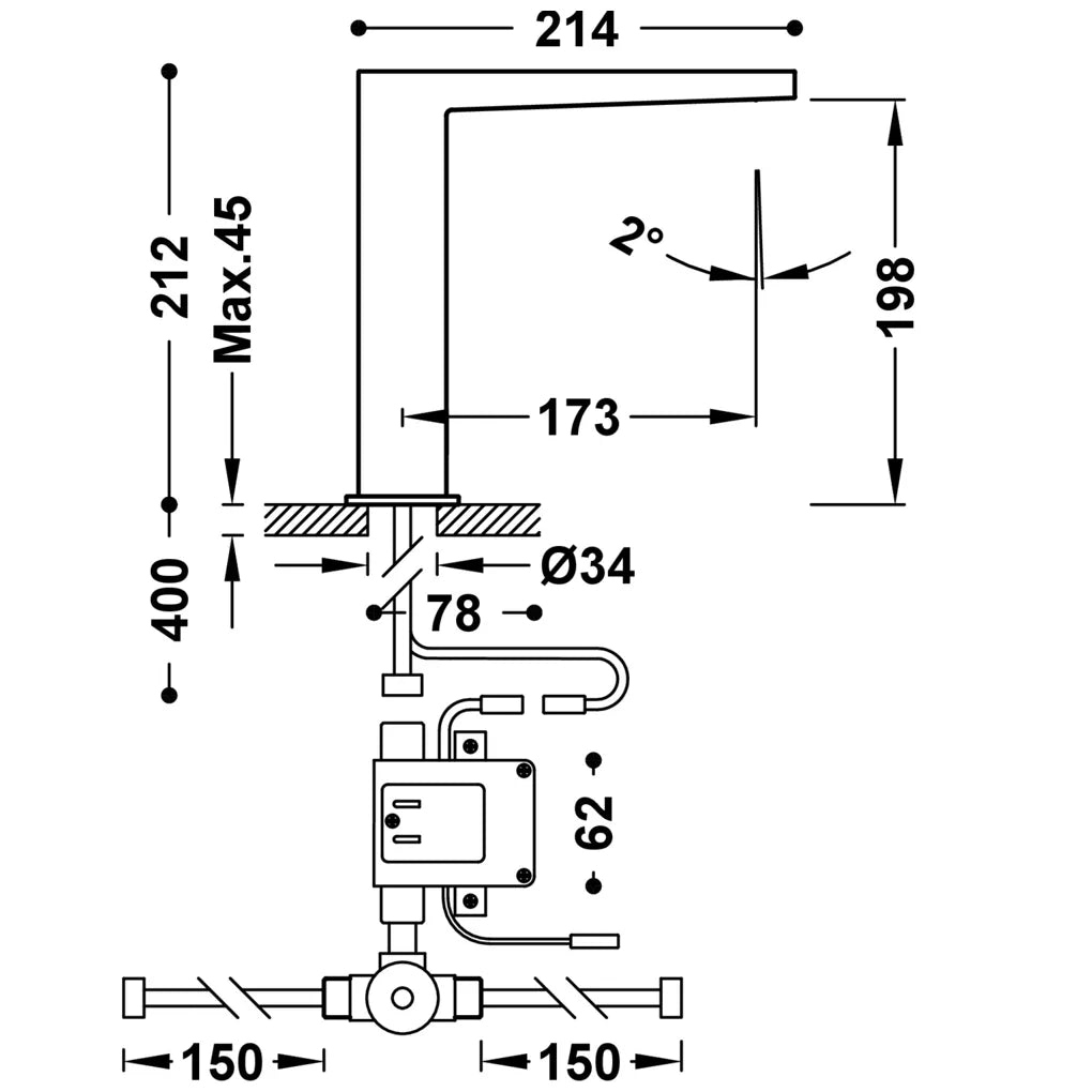 Grifo electrónico con acabado negro mate para lavabo sistema premezclador Slim TRES 1