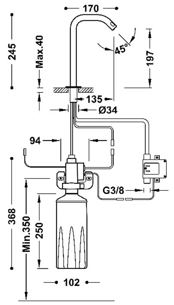 Grifo electrónico con dispensador de jabón automático para lavabo con acabado cromado Tres 1
