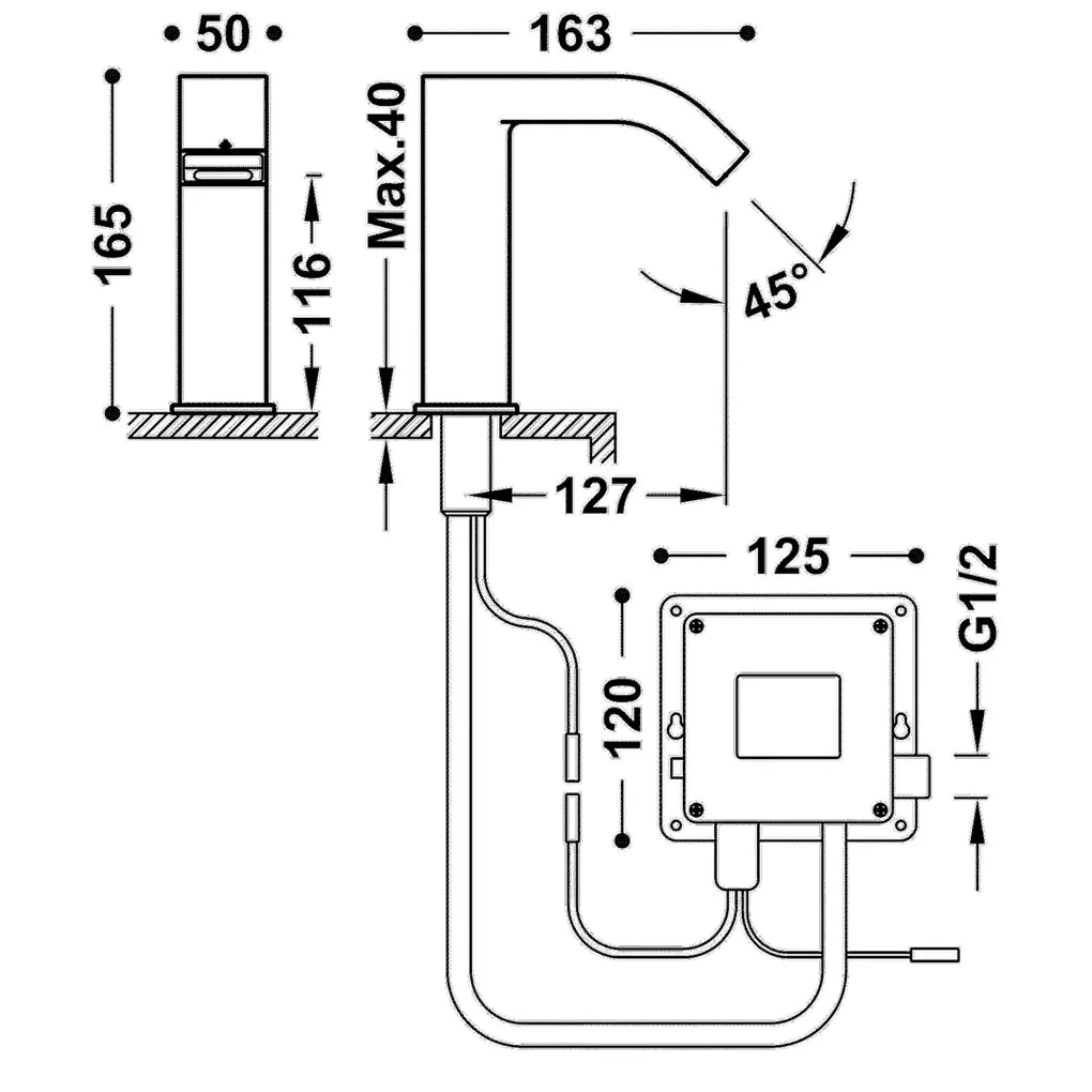 Grifo electrónico con sensor y salida de agua acabado cromado Tempo Standard TRES 1
