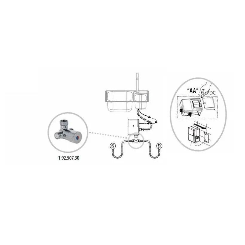 Grifo electrónico para fregadero con caño de latón cromado y sistema de tacto de doble salida Touch TRES 4