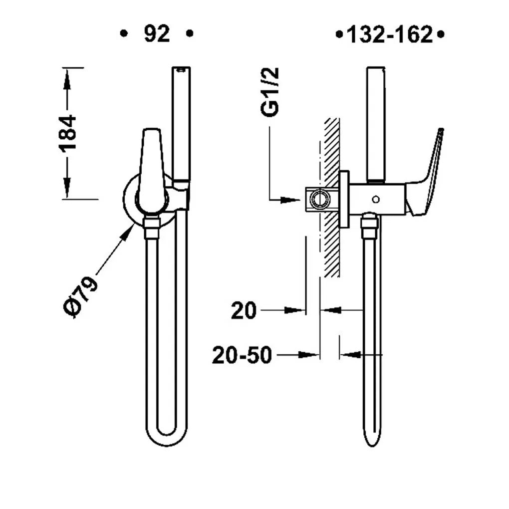 Grifo empotrado con ducha de mano, soporte fijo y caudal regulado, acabado cromado Fuji Tres 1