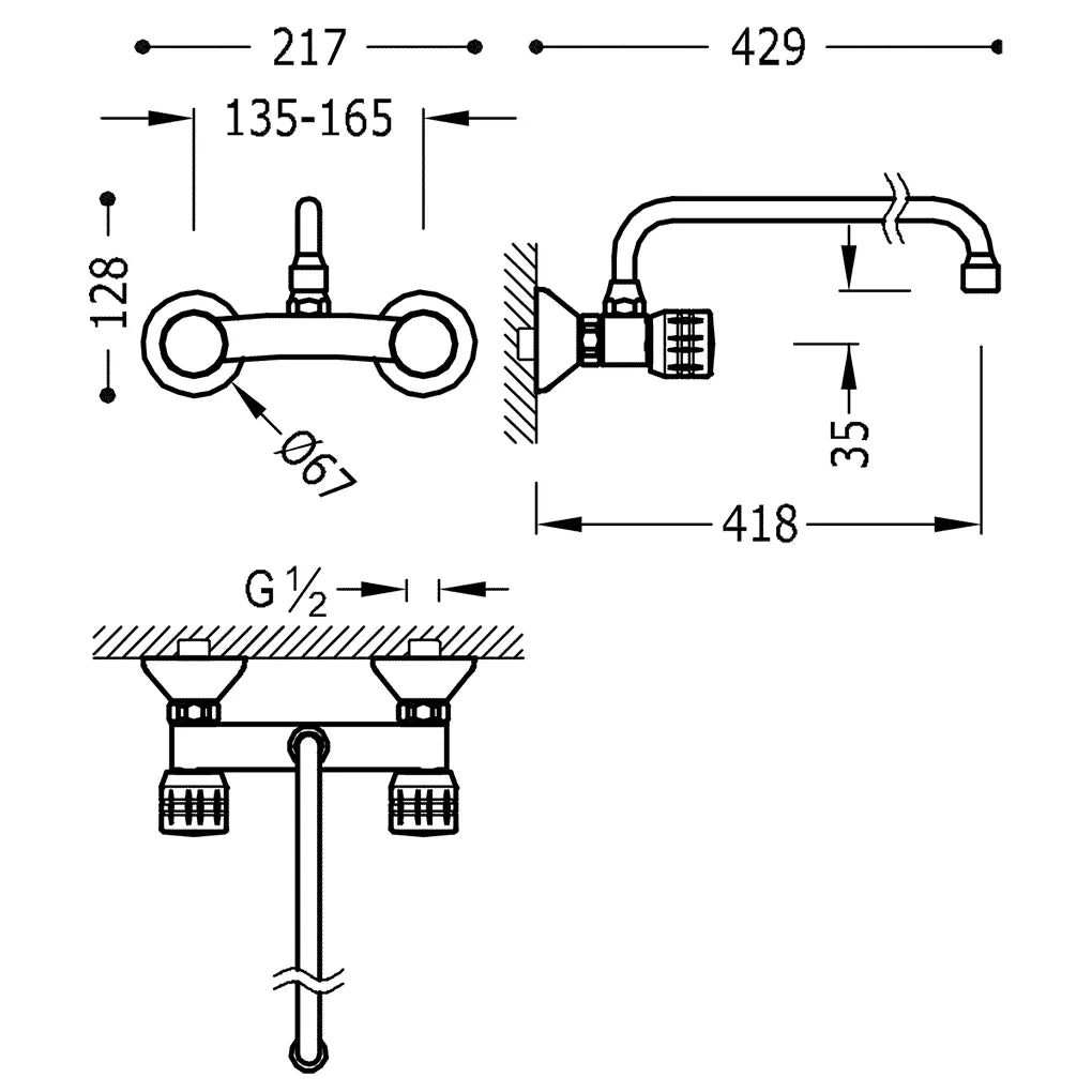 Grifo empotrado para fregadero de Cocina Basic TRES 1