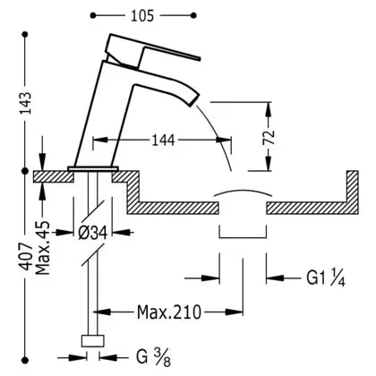 Grifo inclinado monomando para lavabo con cuerpo de latón y acabado cromado Cuadro TRES 4