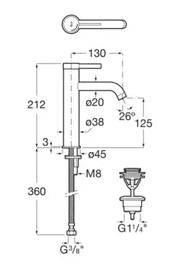 Grifo monocomando con caño mezzo de lavabo acabado cromado Ona Roca 2