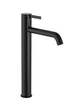 Grifo monocomando de lavabo con caño alto y desagüe click-clack de acabado negro titanio Ona Roca