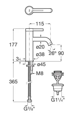 Grifo monocomando de lavabo con desagüe click clack y acabado oro rosado de Ona Roca 2