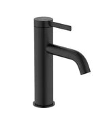 Grifo monocomando de lavabo con diseño circular y acabado negro mate Ona Roca