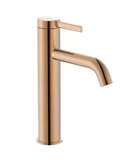 Grifo monocomando para lavabo con caño mezzo acabado en color oro rosado Ona Roca 0