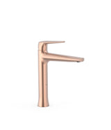 Grifo monomando alto para lavabo con aireador de silicona oculto de acabado oro rosa Fuji Tres