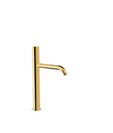 Grifo monomando alto para lavabo con latiguillos flexibles acabado en oro Study Tres
