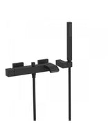 Grifo monomando de bañera y ducha para empotrar de forma rectangular, fabricado en latón negro mate, Cuadro TRES