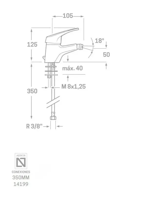 Grifo monomando de bidé de latón con acabado cromado BASIC Källa 1