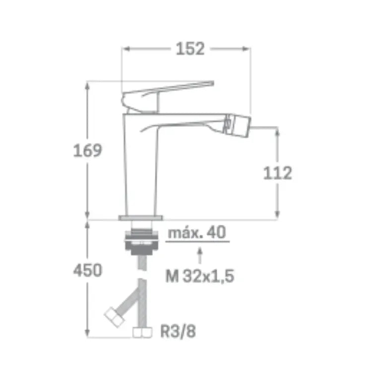 Grifo monomando de bidet con cartucho cerámico y acabado grafito, atomizador de latón Serie Fine Källa 1