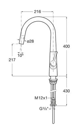 Grifo monomando de cocina con caño extraíble y giratorio con acabado cromado Syra Roca 1