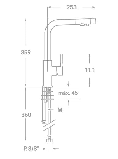 Grifo monomando de cocina con ósmosis integrada de latón cromado y alto caño Abao de Aquore 1