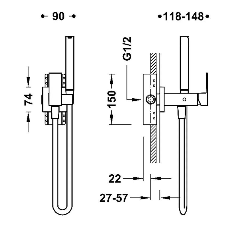 Grifo monomando de empotrado con ducha para inodoro y flexo satinado Cuadro Tres 1