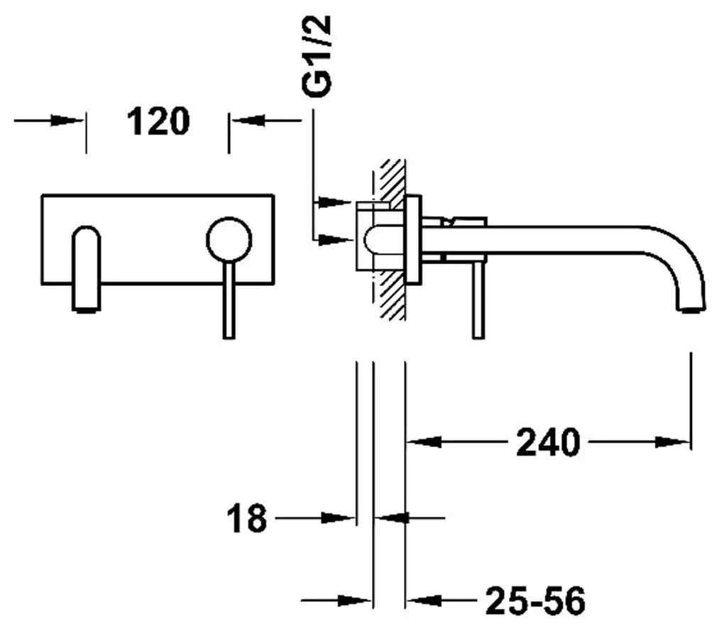 Grifo monomando de instalación empotrada para lavabo con acabado cromado Study Tres 2