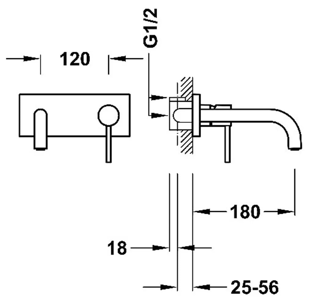 Grifo monomando de instalación empotrada para lavabo con caño Study Tres 2