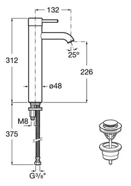 Grifo monomando de lavabo de caño alto acabado cromado Lanta Roca 4