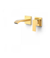 Grifo monomando de pared para lavabo con acabado oro y agua cascada Cuadro Exclusive TRES