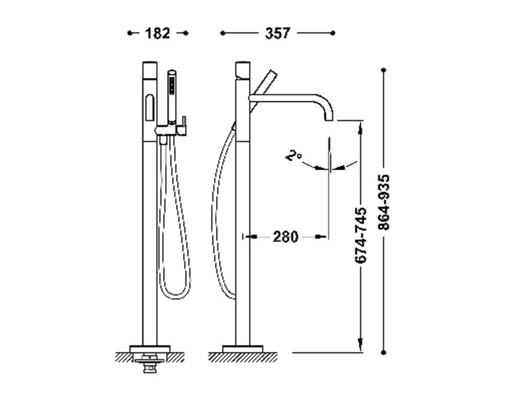Grifo monomando de pie con teleducha acabado acero para bañera y ducha STUDY EXCLUSIVE TRES 1