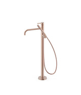 Grifo monomando de pie para bañera con maneta y teleducha acabado oro rosa mate 24K STUDY EXCLUSIVE TRES