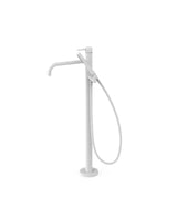 Grifo monomando de pie para bañera con teleducha acabado blanco mate y maneta STUDY EXCLUSIVE TRES