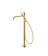 Grifo monomando de pie para bañera con teleducha y maneta acabado dorado STUDY EXCLUSIVE TRES