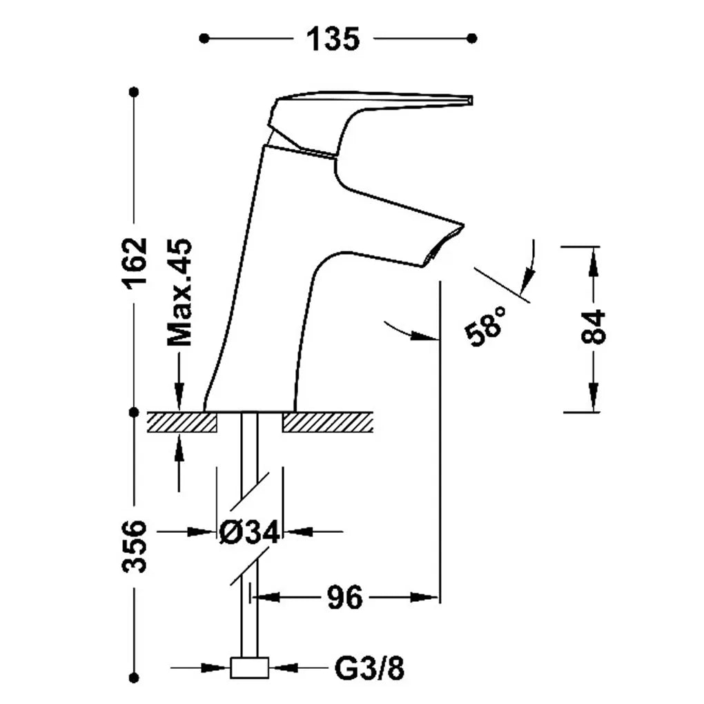 Grifo monomando ecoeficiente inclinado para lavabo con aireador de silicona oculto acabado oro rosa Fuji Tres 2