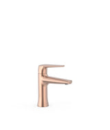 Grifo monomando ecoeficiente para lavabo con aireador de silicona oculto en acabado oro rosa mate Fuji Tres