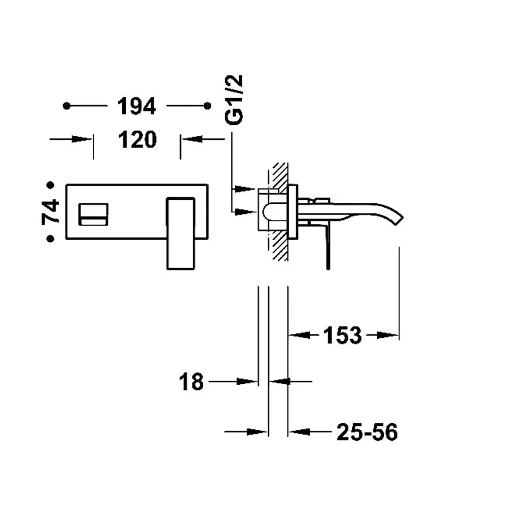 Grifo monomando empotrado para lavabo acabado blanco mate con caño Cuadro Tres 2