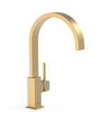 Grifo monomando moderno para cocina con caño curvo y acabado oro mate TRES