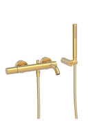Grifo monomando mural para bañera y ducha con acabado oro mate 24 K Study Tres