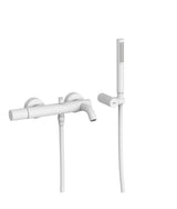Grifo monomando mural para bañera y ducha con soporte para rociador acabado blanco mate Study Tres
