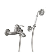 Grifo monomando mural para bañera y ducha de mano de latón con acabado acero Tres Clasic Tres