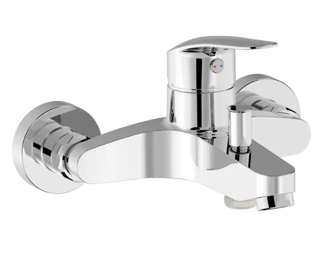 Grifo monomando mural para bañera y ducha fabricado en latón con acabado cromado Base Plus TRES 0