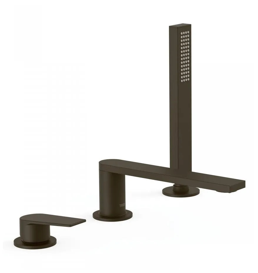 Grifo monomando para bañera y ducha con maneta extraplana en acabado negro bronce Project TRES 0