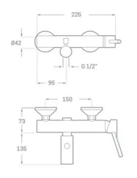 Grifo monomando para bañera y ducha de latón con acabado cromado ARENA Källa 1