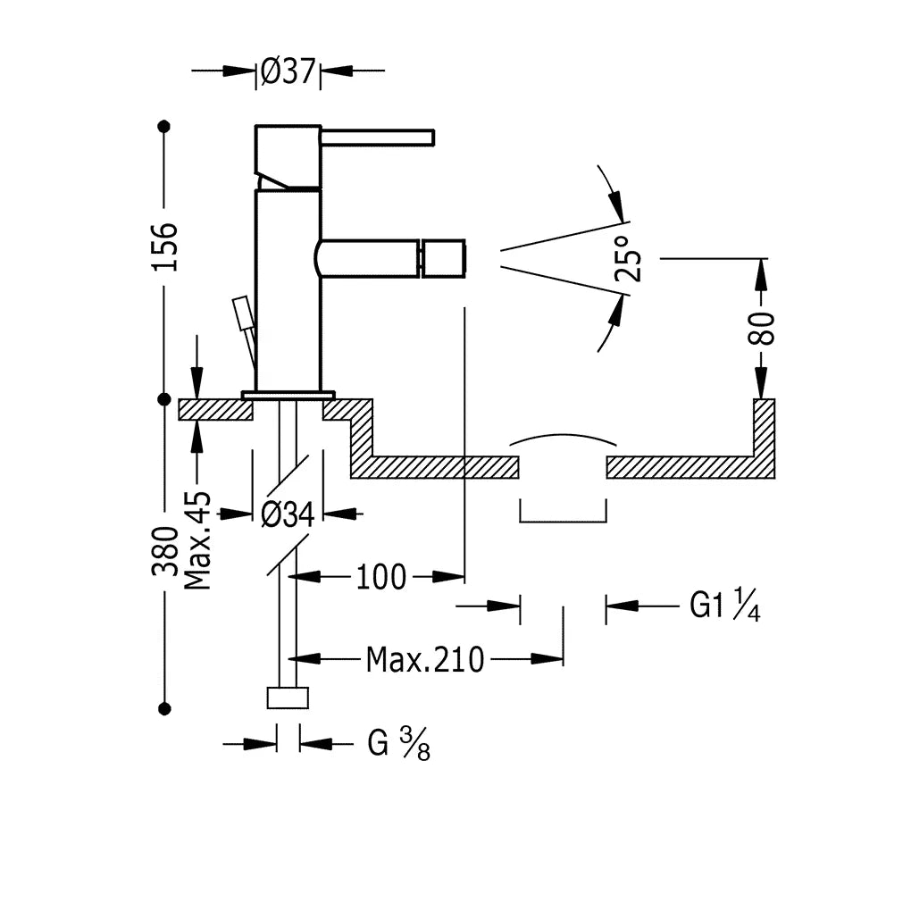 Grifo monomando para bidé con caño tubular de latón y acabado cromado Max-Tres 1