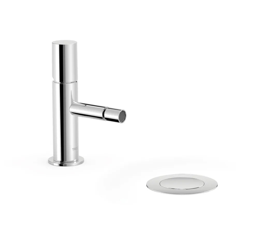 Grifo monomando para bidé con desagüe y caño fabricado de latón con acabado cromado Study TRES 1