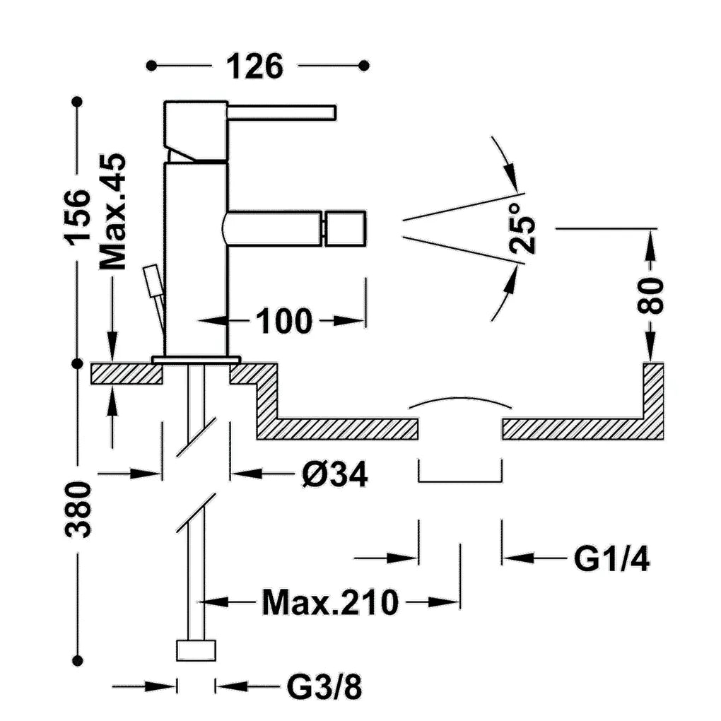 Grifo monomando para bidé con desagüe y caño fabricado de latón con acabado cromado Study TRES 2