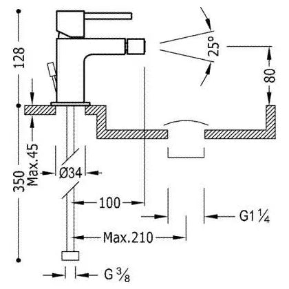 Grifo monomando para bidé de latón con acabado cromado Max Tres 1