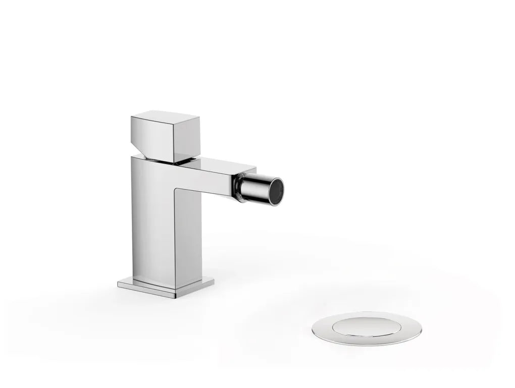Grifo monomando para bidé fabricado en latón con válvula de desagüe y caño cuadrado CUB SLIM TRES 2