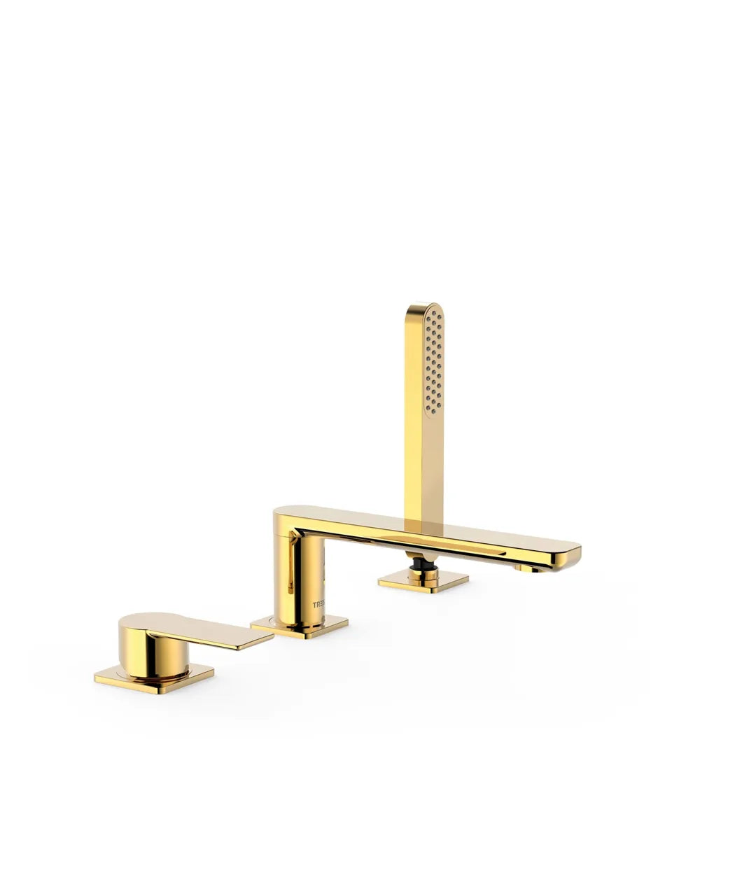 Grifo monomando para borde de bañera con ducha de mano acabado en oro 24K Loft Tres 0