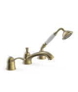 Grifo monomando para borde de bañera con ducha de mano de latón acabado envejecido mate Clasic Tres