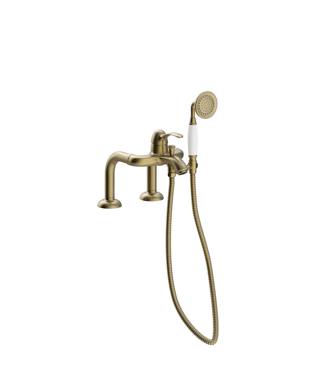 Grifo monomando para borde de bañera con ducha de mano, soporte y flexo en latón viejo mate Tres Clasic tres 0