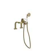 Grifo monomando para borde de bañera con ducha de mano soporte y flexo en latón viejo mate Tres Clasic TRES