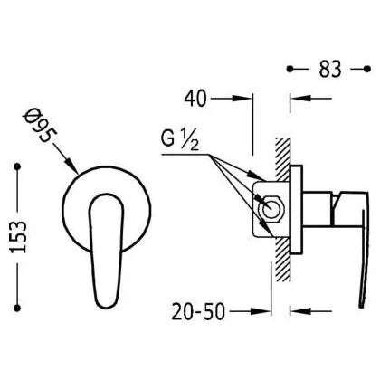 Grifo monomando para empotrar fabricado en latón con acabado cromado de Flat Tres 1